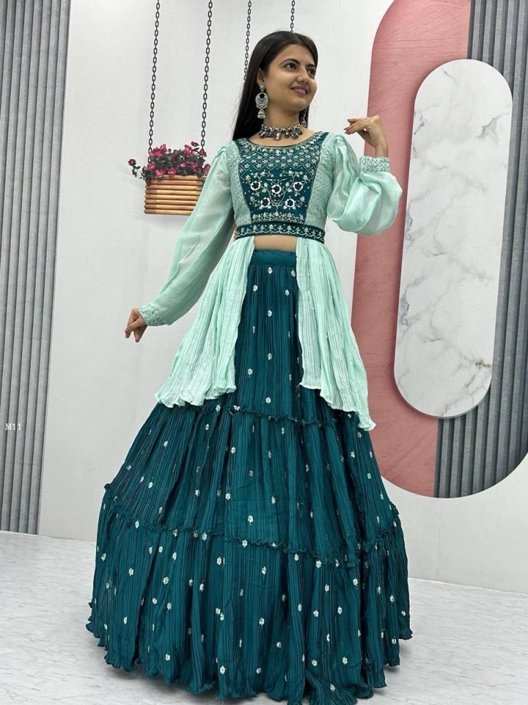 elegant rama crop top with rea 1742196649 Elegant Rama Crop Top With Real Handwork