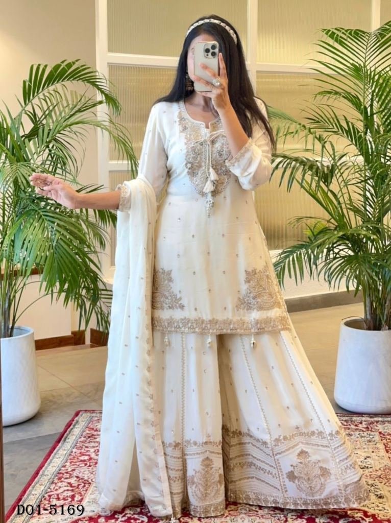 elegant ready to wear pure chi 1717571880 Elegant Ready to Wear Pure Chinon Silk Gharara Suit by fab funda