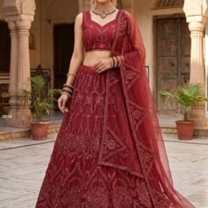 Elegant Red Butterfly Net Lehenga with Sequins Work