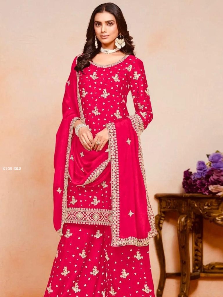 elegant red embroidered party 1737110470 Elegant Red Embroidered Party Wear Sharara Outfit