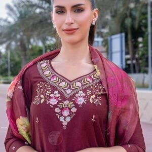 Elegant Red Hand Work Kurti Pant Set
