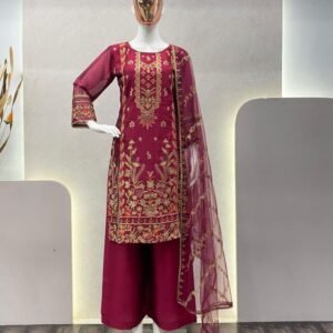 Elegant Sequence Embroidery Work Suit with Pant and Dupatta