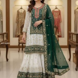 Elegant Sharara Kurti Set with Pearl Moti And Zari Work