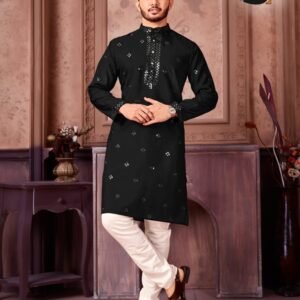 Elegant Traditional Black Kurta With Pyjama For Mens