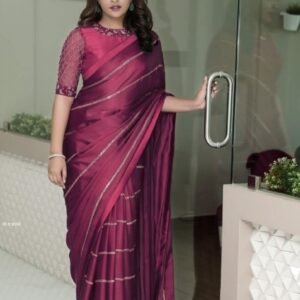 Elegant Wine Saree With Sequence Work