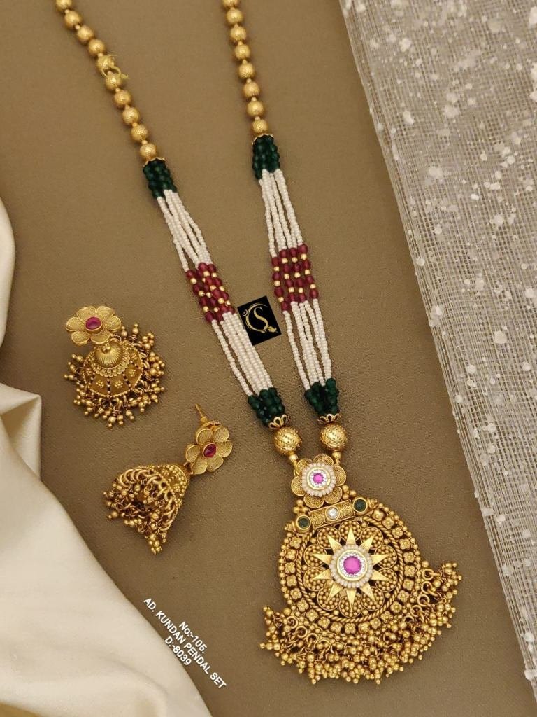 elegant womens matt rajwadi ma 1748501136 Elegant Womens Matt Rajwadi Mala Pendal Gold Paring Set