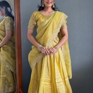 Elegant Yellow Lehenga With Matching Blouse And Dupatta