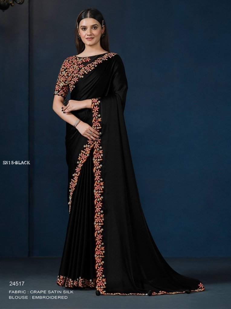 elegent black saree with beaut 1748510202 Elegent Black Saree With Beautiful thread work