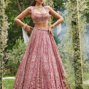 Elegent Bridal Wear Fuax Georgette With Sequence Work Pink Lehenga