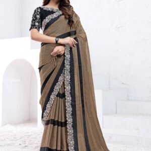 Elegent Brown Silk Saree with Real Mirror Work
