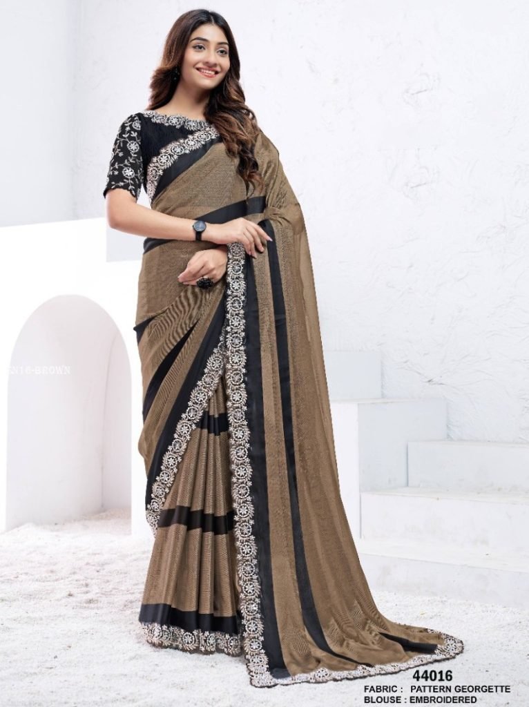 elegent brown silk saree with 1748690433 Elegent Brown Silk Saree with Real Mirror Work
