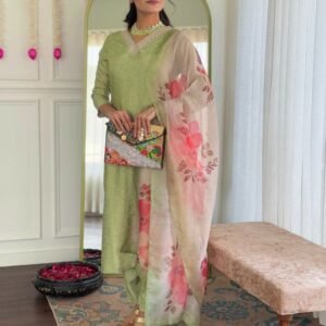 Elegent Rayon Pista Kurti Pant Set With Embroidery