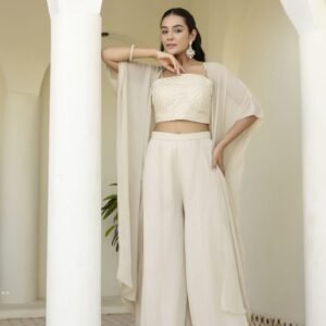 Elegent White Ready To Wear Indowestern Dress With Gotta Patti Work