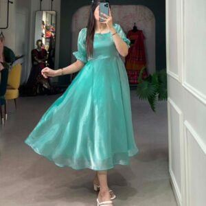 Elevate Your Look With Burberry Plain Frock Style Sky Blue Kurti
