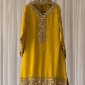 Elusive Musterd Sequence And Embroidered Georgette Sharara Suits