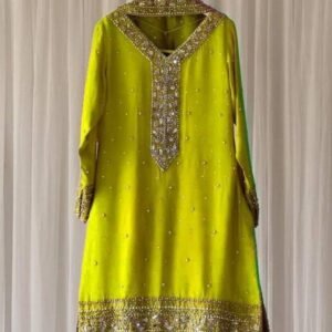 Elusive Parrot Green Sequence And Embroidered Georgette Sharara Suits