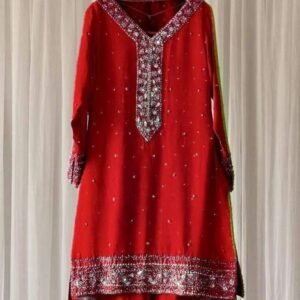 Elusive Red Green Sequence And Embroidered Georgette Sharara Suits