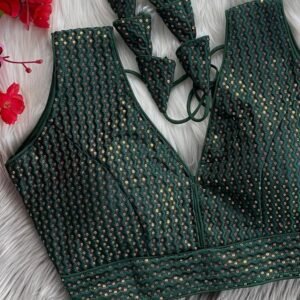 Embroidered Dark Green Pure Crobra Silk Readymade Blouse