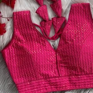 Embroidered Pink Pure Crobra Silk Readymade Blouse