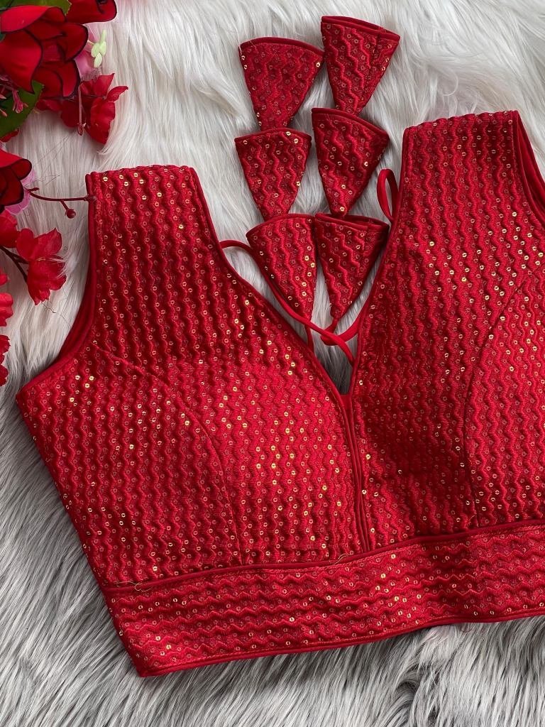 embroidered red pure crobra si 1728105572 Embroidered Red Pure Crobra Silk Readymade Blouse