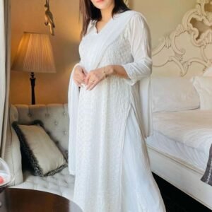 Embroidered with Daimond Work White Palazzo With Dupatta