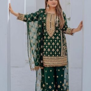 Embroidered Work Rama Georgette Kurti Palazzo Set