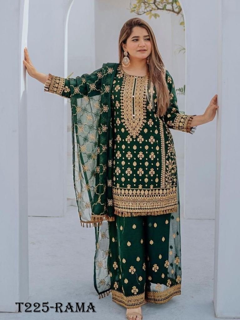 embroidered work rama georgett 1720855397 Embroidered Work Rama Georgette Kurti Palazzo Set