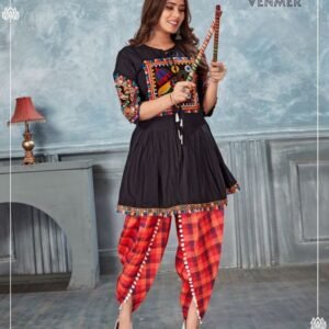 Embroidered Work Rayon Black Kedia and Tulip Pants
