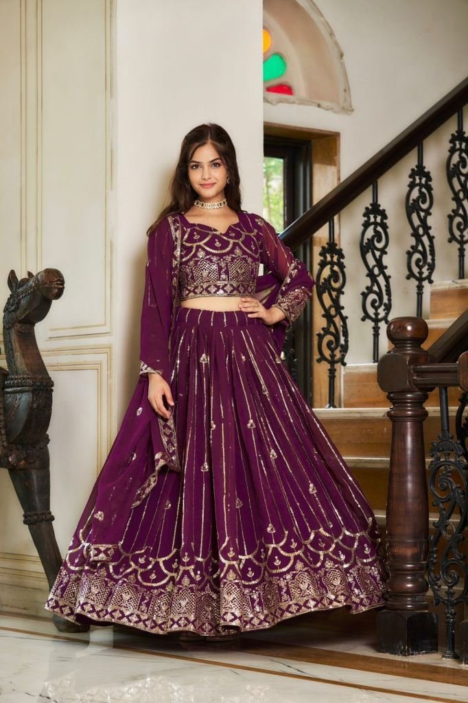 embroidery and 5mm sequence wo 1736765048 Embroidery And 5mm Sequence Work Georgette Lehenga Choli