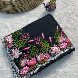 Embroidery Black Embroidery Work Tussar Silk Saree