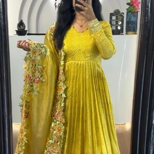 Embroidery Sequence Work Gown With Dupatta