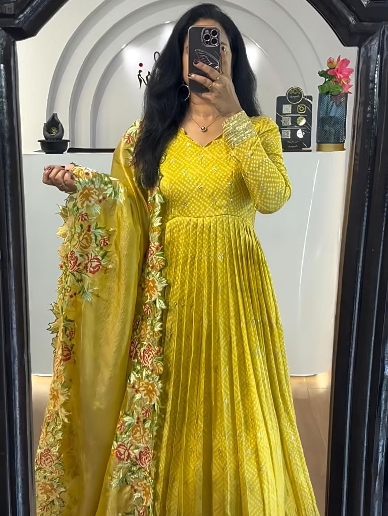 embroidery sequence work gown 1747217963 Embroidery Sequence Work Gown With Dupatta