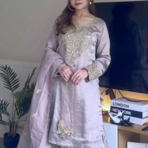 Embroidery Sequence Work Grey Palazzo Set