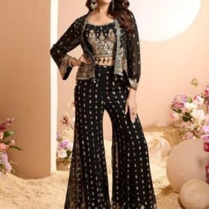 Embroidery Sequence Work Koti Palazzo Indo Western Set