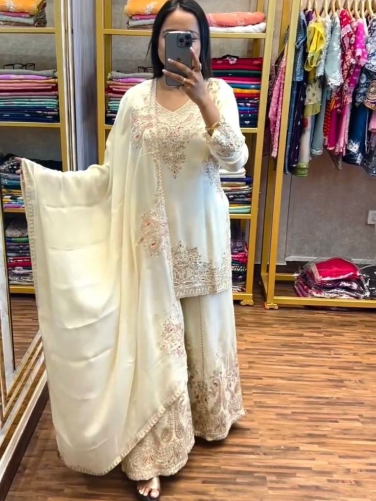embroidery sequence work white 1735628403 Embroidery Sequence Work White Palazzo Suit