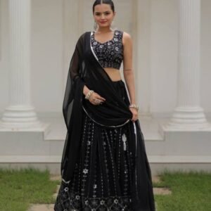 Embroidery Work Georgette Silk Black Lehenga Choli