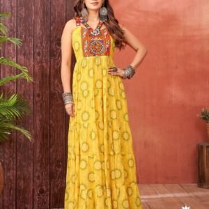 Embroidery Work Heavy Georgette Yellow Anarkali Suit