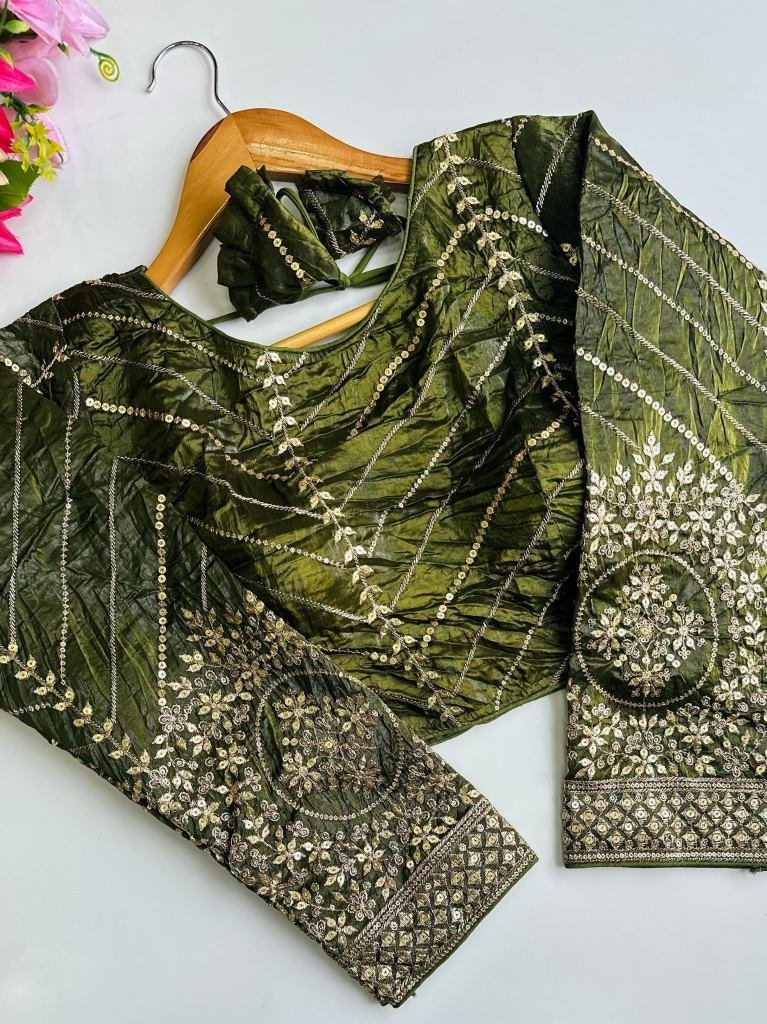 embroidery work pista colour f 1742446816 Embroidery Work Pista Colour Full Sleves Blouse