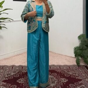 Embroidery Work Rama Koti Blouse Palazzo Indo Western Dress