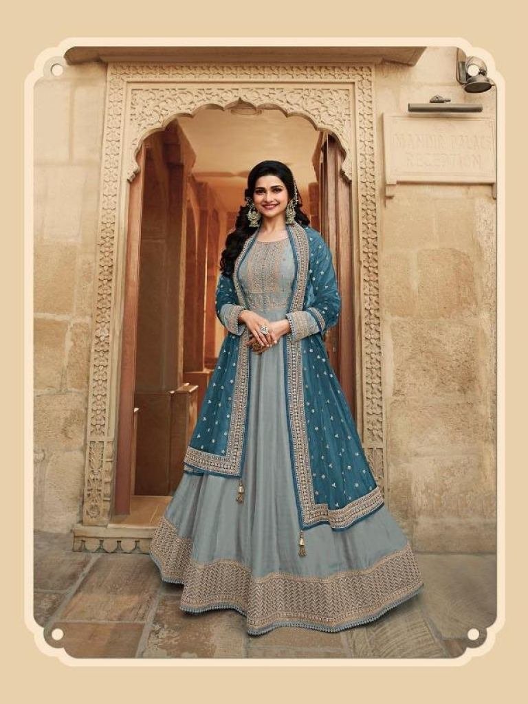 embroidery work silk grey gown 1727687712 Embroidery Work Silk Grey Gowns With Net Dupatta