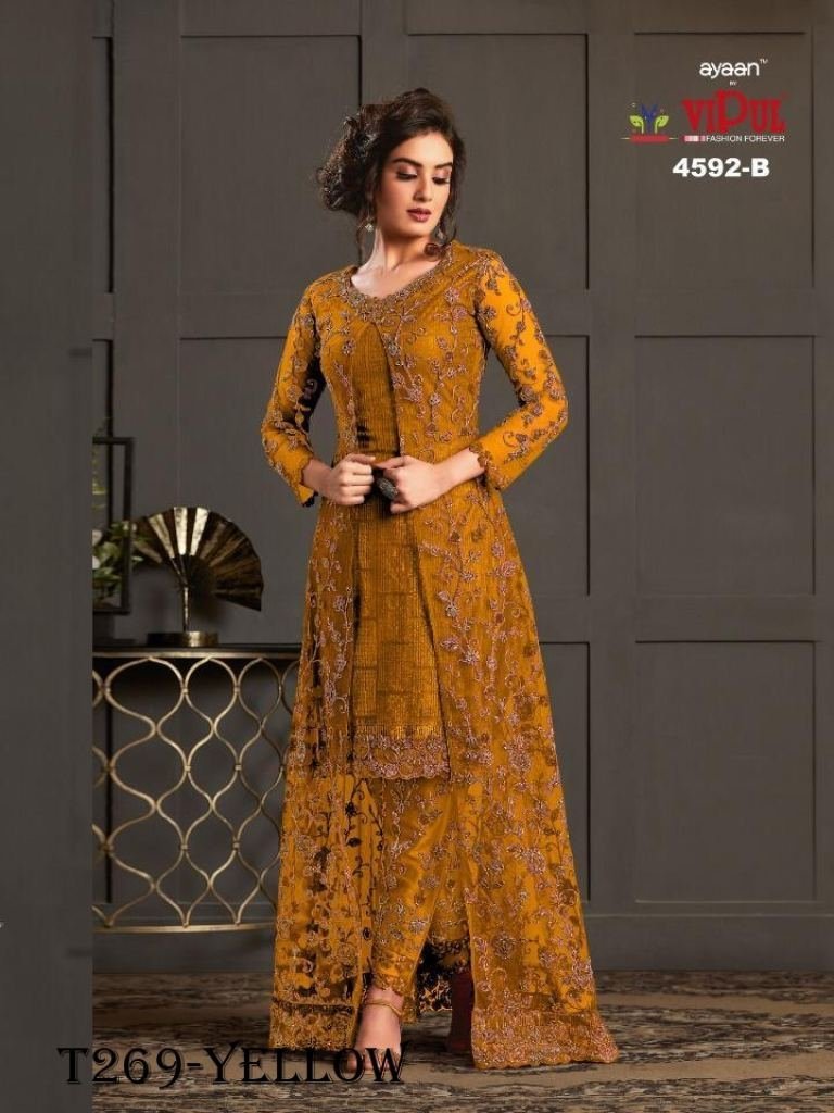 embroidery work yellow vaishna 1721738828 Embroidery Work Yellow Vaishnavi Net Suit Set