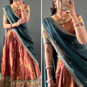 Embroidey lace Work Brown Lehenga Choli Dupatta Set