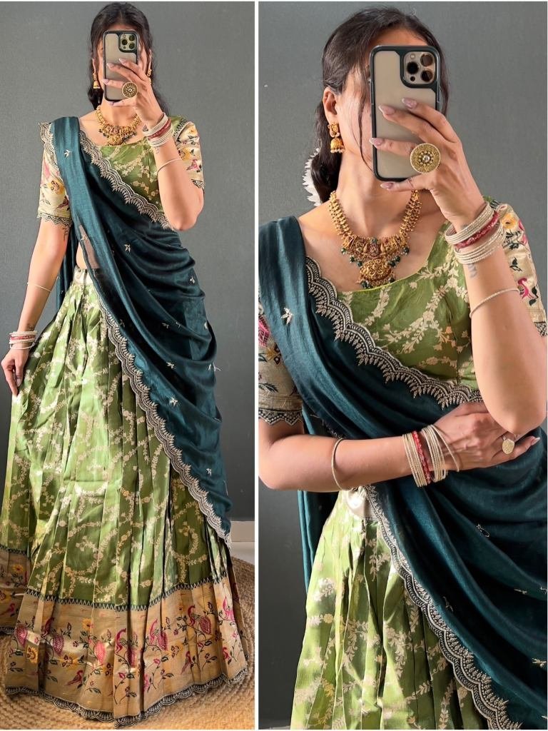embroidey work pista colour le 1744260037 Embroidey Work Pista Colour Lehenga Choli Set
