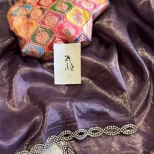 Ethnic Ajarak Print Soft Tissue Silk Purple Saree