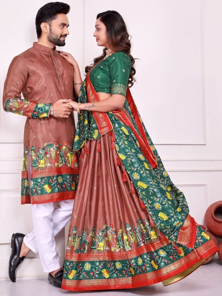ethnic patola print brown coup 1763721609 Ethnic Patola Print Brown Couple Set