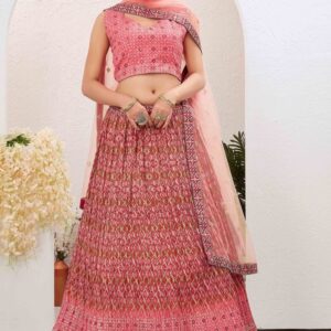 Ethnic Silk Blend Embroidered Pink Lehenga Choli