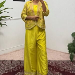 Ethnic Style Yellow Colour Embroidery Work Co Ord Set