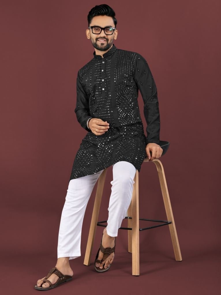 evergreen black sequence work 1748689824 Evergreen Black Sequence Work Viscose Kurta Pajama Set