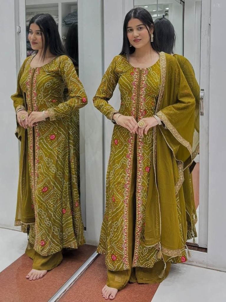 exclusive ambrela cut embroder 1740565837 Exclusive Ambrela Cut Embrodery Work Georgette Kurtis Set