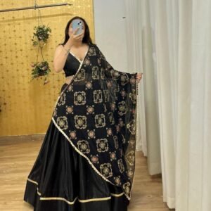 Exclusive Black Fancy Santoon Lehenga Choli With 4 Mtr Flair